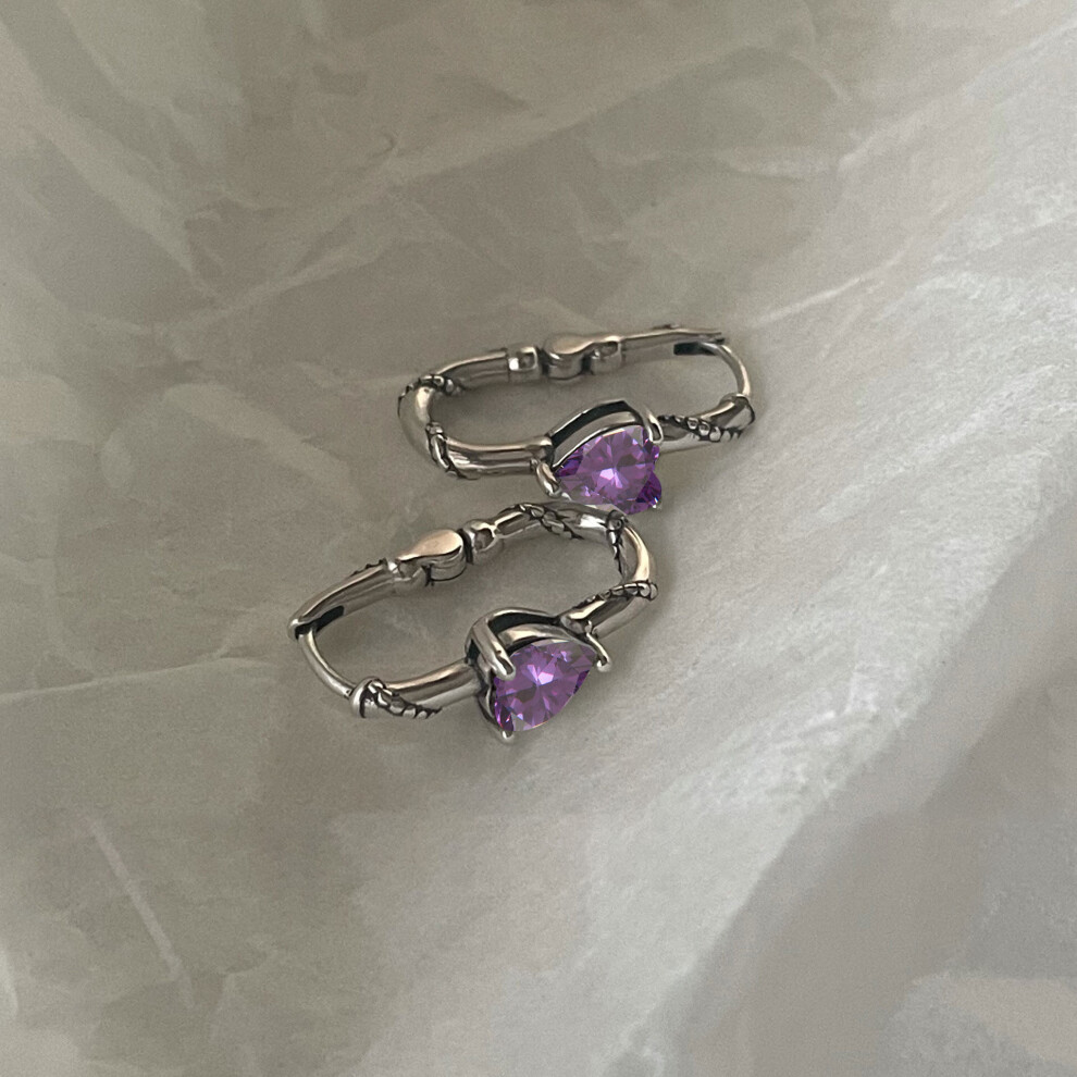 Silver Prevent Allergy Vintage Twist Hoop Earrings for Women Purple Crystal Heart Zircon Party Jewelry Gift