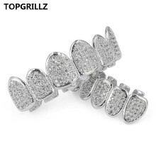 Classic 6/6 Hip Hop/Punk Teeth Grillz Set Silver Top & Bottom Grills Dental Mouth Caps Cosplay Party