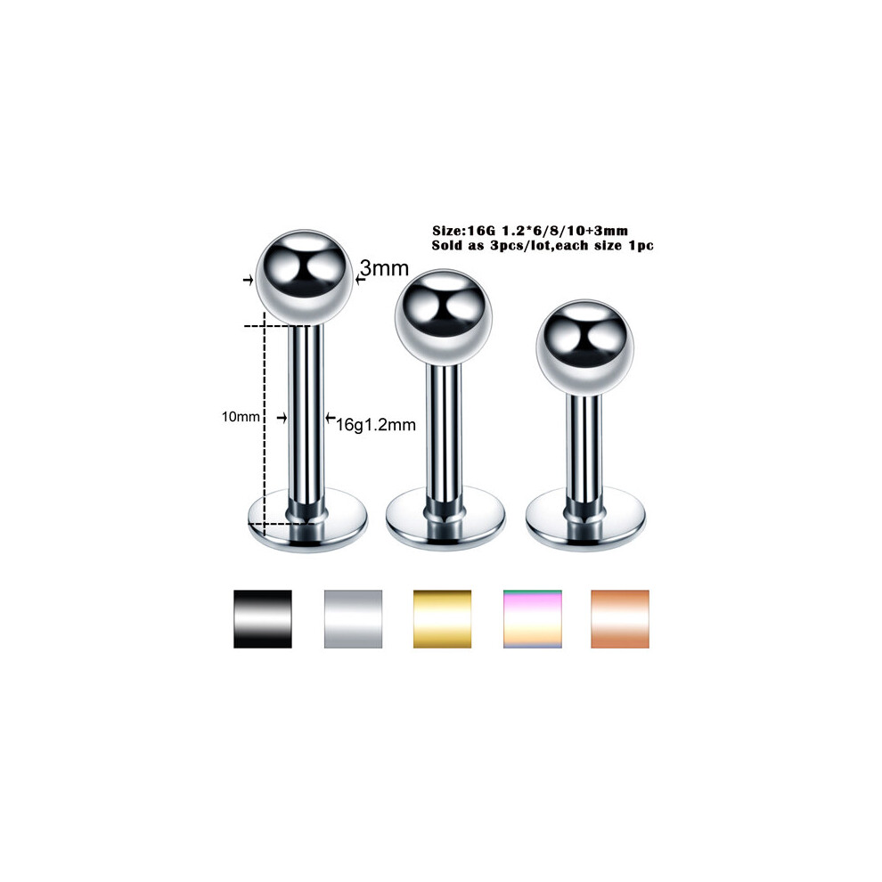 (Silver) 3Pcs/Set Surgical Steel Ear Piercing Kits Hinged Nose Hoop Septum Clicker Pircing Lip Labret Ring Cartilage Tragus Sexy Jewelry