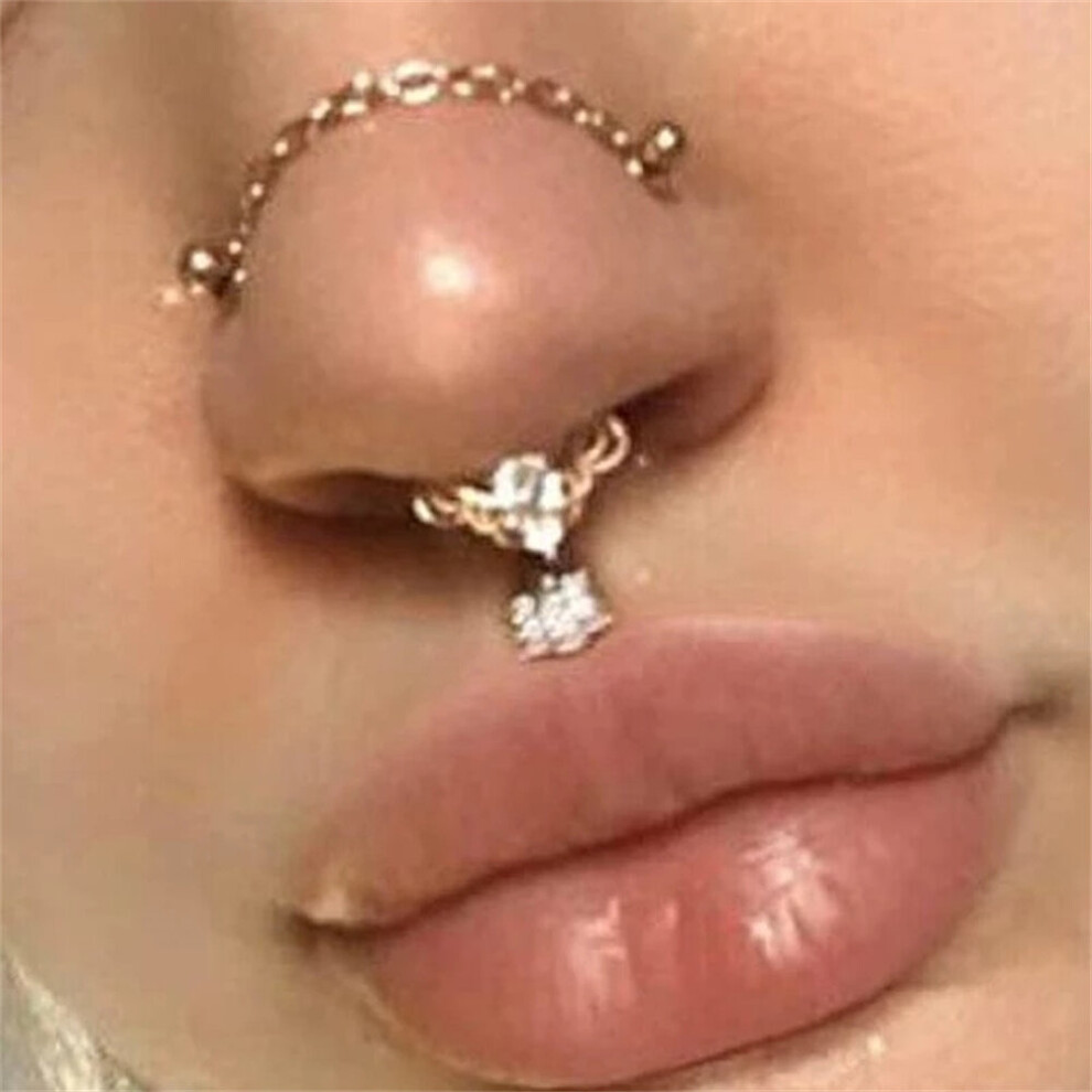 Deals double nose ring chain