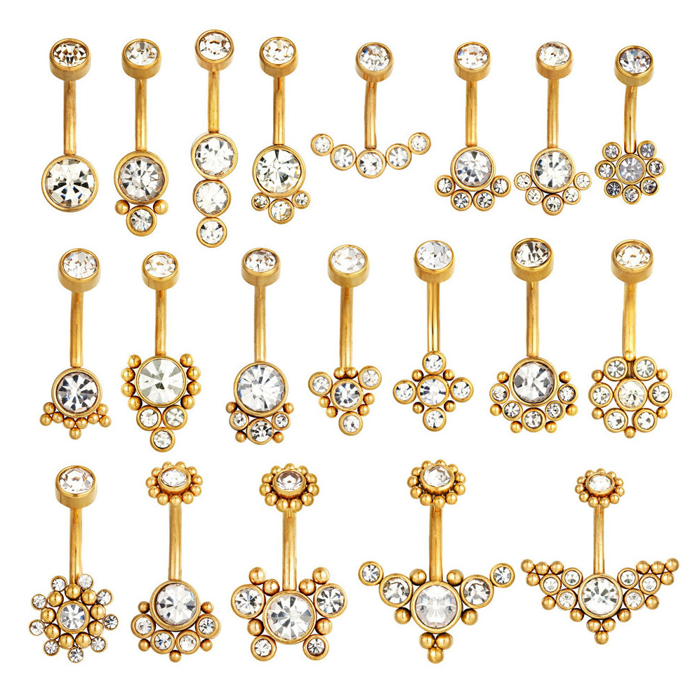 Golden Belly Button Piercing Rings 14G 10mm Stainless Steel Barbell Navel  Earring Lobe Stud Zircon Bar Sex Women Beach Accessory on OnBuy