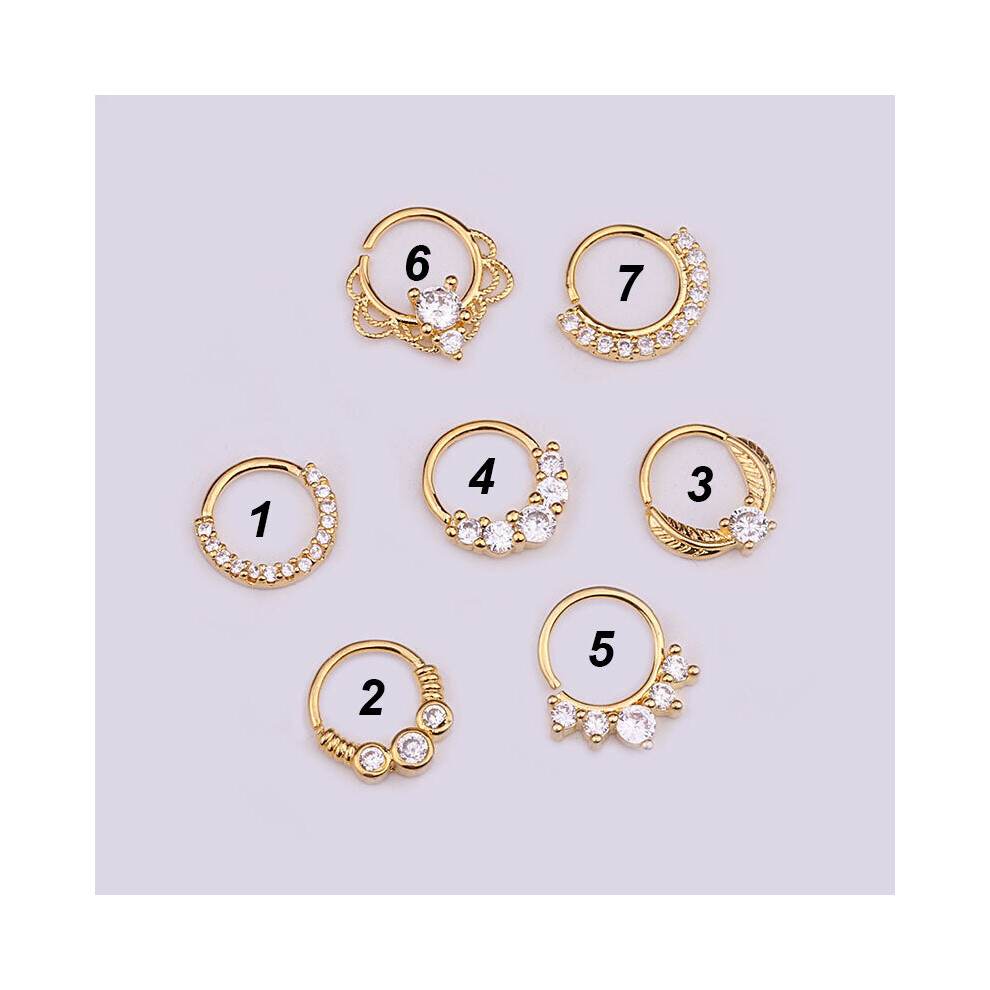 (Light Purple) 1 Piece Zircon Septum Ring Brass Nose Piercing Rings 20g Hoop Lip Ring Daith Tragus Conch Cartilage Earrings Piercing Jewelry-image-OPC-PBRG7TT-NEW