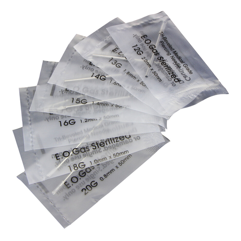 Black,Multicoloured (Black) Sterile Disposable Tattoo 12G/14G/16G/18G Piercing Needles Navel Nipple Ear Nose Lip Stainless Steel Piercing Needles Kit Tool
