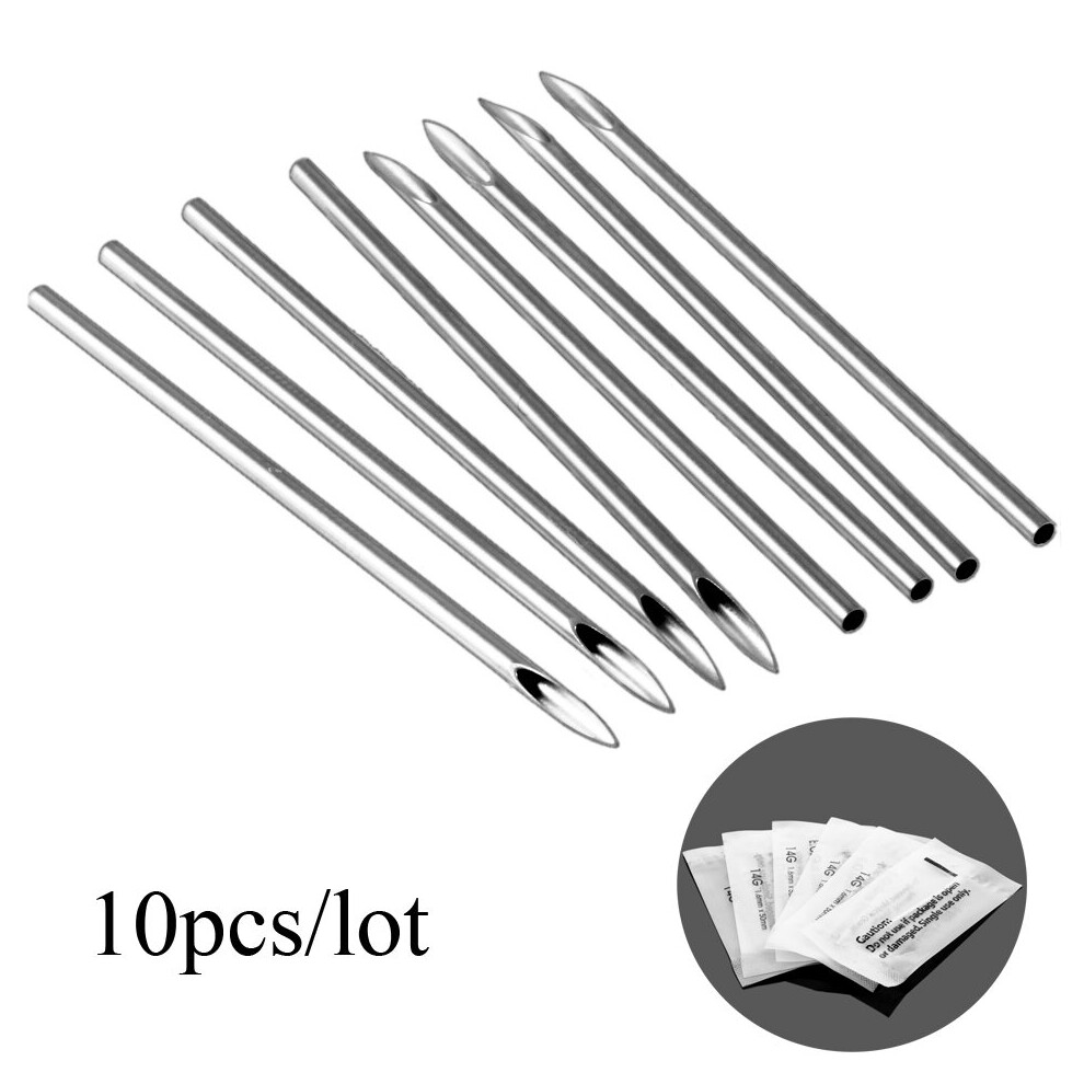 Multicoloured 10Pcs/Lot Surgical Steel Tri-Beveled Medical Needles Sterilized Body Piercing Needle Sterile 14G16g18g20g Supply Body Jewelry