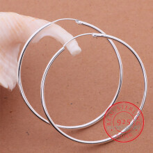 100% Pure 925 Sterling Silver Hoop Earrings For Women 50mm 60mm Round Circle Loop Woman Silver Hoop Earrings