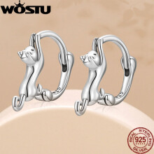 Real 925 Sterling Silver Cat Stud Earrings For Women Fine Jewelry Party Gift Animal Hoop Aretes CQE1488