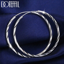 925 Sterling Silver 35/50mm Round Circle Hoop Earrings For Women Gift Charm Engagement Wedding Jewelry