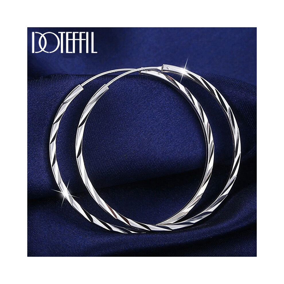 925 Sterling Silver 35/50Mm Round Circle Hoop Earrings For Women Gift Charm Engagement Wedding Jewelry Multicoloured
