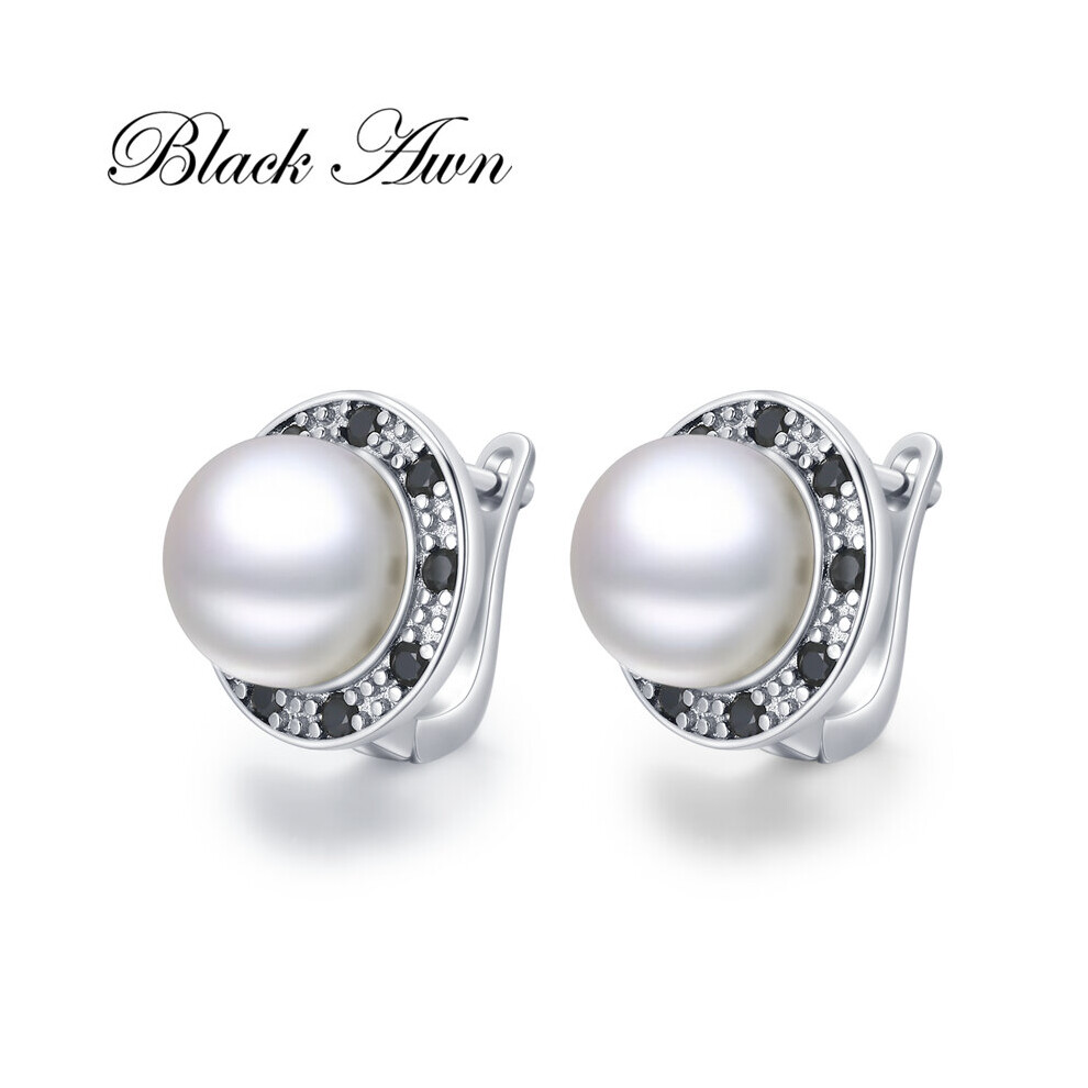 Awn Round pearl Hoop Earrings for Women Classic Silver Spinel Engagement Jewelry I223-image-OPC-PBRGBVM-NEW