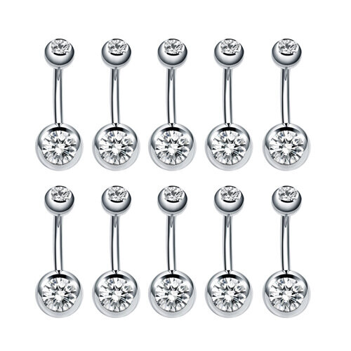 10pcslot Stainless Steel Navel Piercings Rhinestone Belly Button Rings