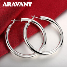 925 Silver Big Round Circle Hoop Earrings For Women Jewelry