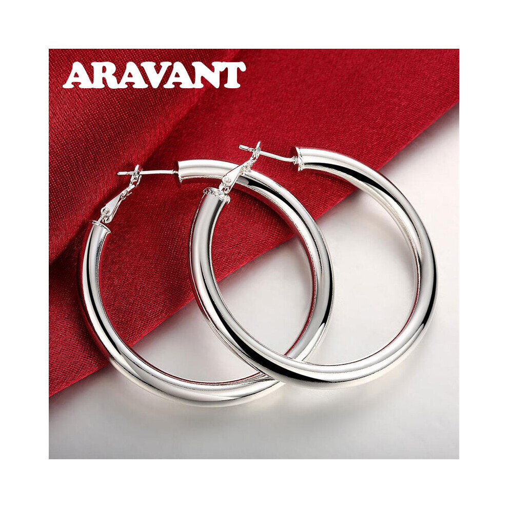 925 Silver Big Round Circle Hoop Earrings For Women Jewelry