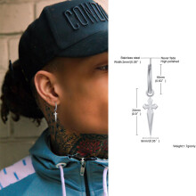 Cross Sword Hoop Earring,Dagger Hoops Earring, Stainless Steel Gothic Sword Earing, Men Hip-hop Jewelry