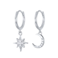 Stunning 925 Sterling Silver Cubic Zirconia Sun Moon Star Pendant Hoop Earrings for Women - Evil Eye, Butterfly & Cactus Huggie