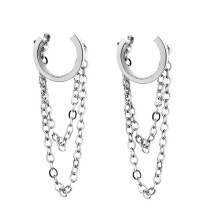 Round Circle No Pierced Ear Cuff Clip Chain Tassel Earrings For Women Silver Jewelry Female Earcuff