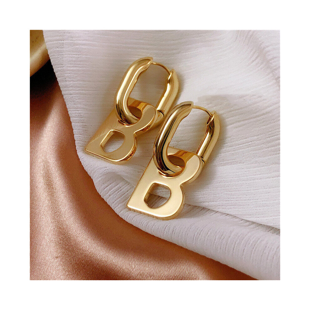 High Letter B Drop Earrings for Women Men Minimalist Silver Statement Earrings Jewelry