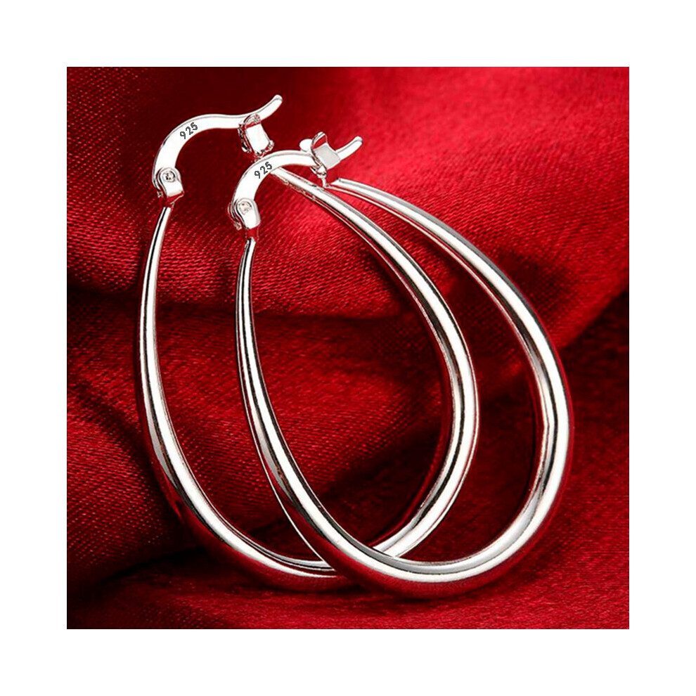 100% 41MM 925 Sterling Silver Smooth Circle Big Hoop Earrings For Women Lady Charm High Wedding Jewelry Gift