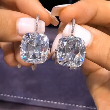 Silver Drop Earrings with Large CZ Stone - Stunning Party Jewelry, Perfect Anniversary Gift for Women