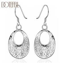 925 Sterling Silver Patterned Oval Drop Earrings Charm Women Jewelry Wedding Engagement Party Gift