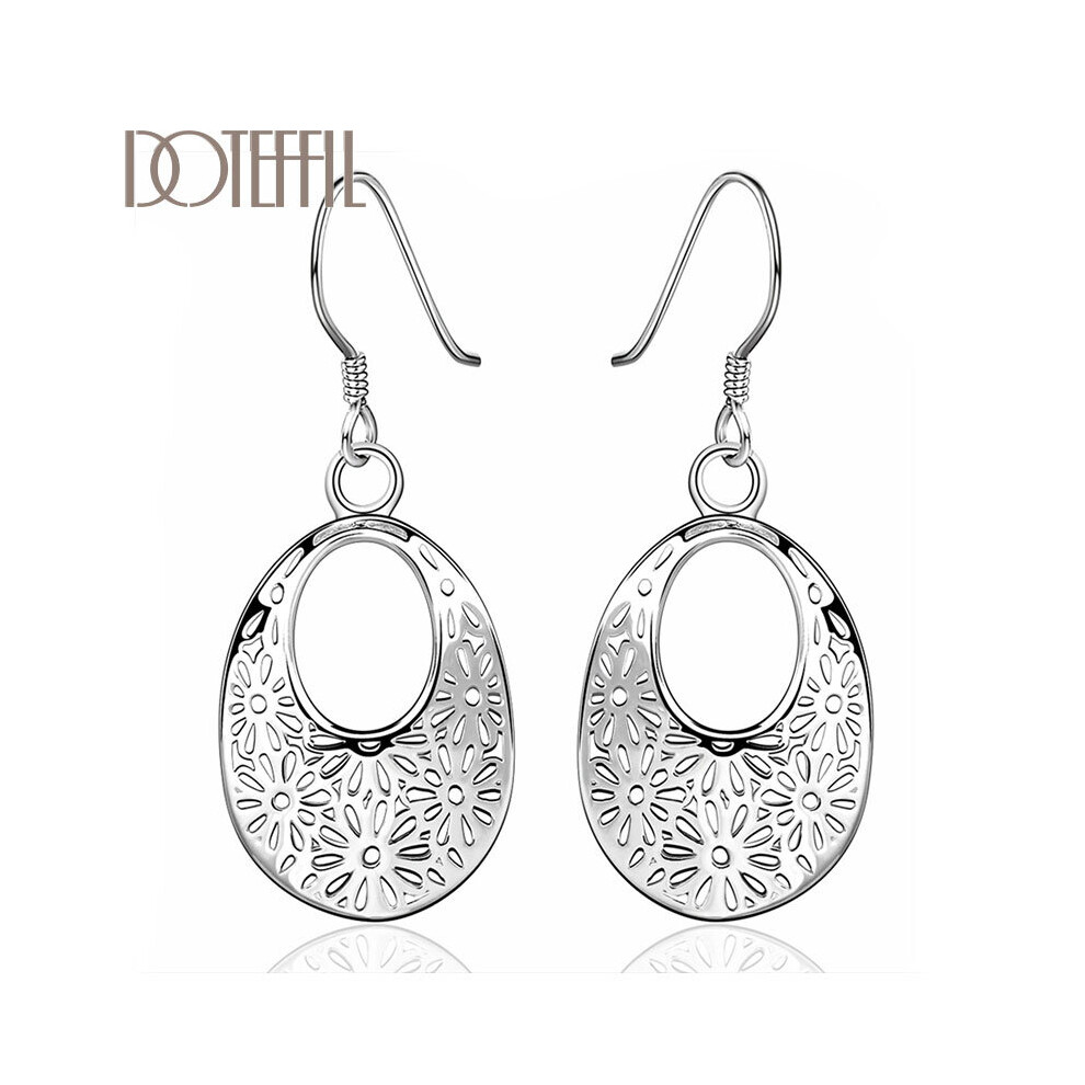 925 Sterling Silver Patterned Oval Drop Earrings Charm Women Jewelry Wedding Engagement Party Gift Multicoloured