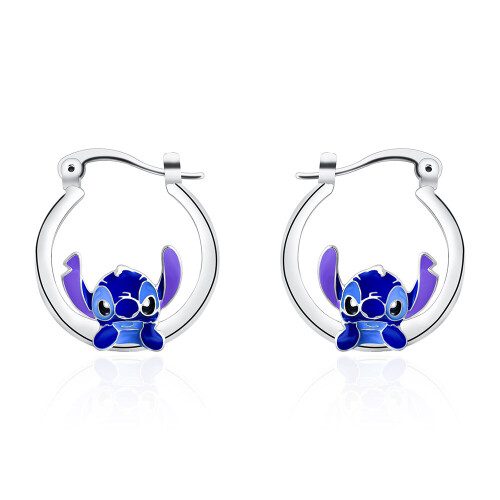 Anime Stitch Hoop Earrings Silver Cartoon Delicate Female Jewelry Accessories for Women Girls Birthday Wedding