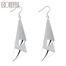 925 Sterling Silver Frosted Long Geometric Drop Earrings Charm Women Jewelry Wedding Engagement Party Gift