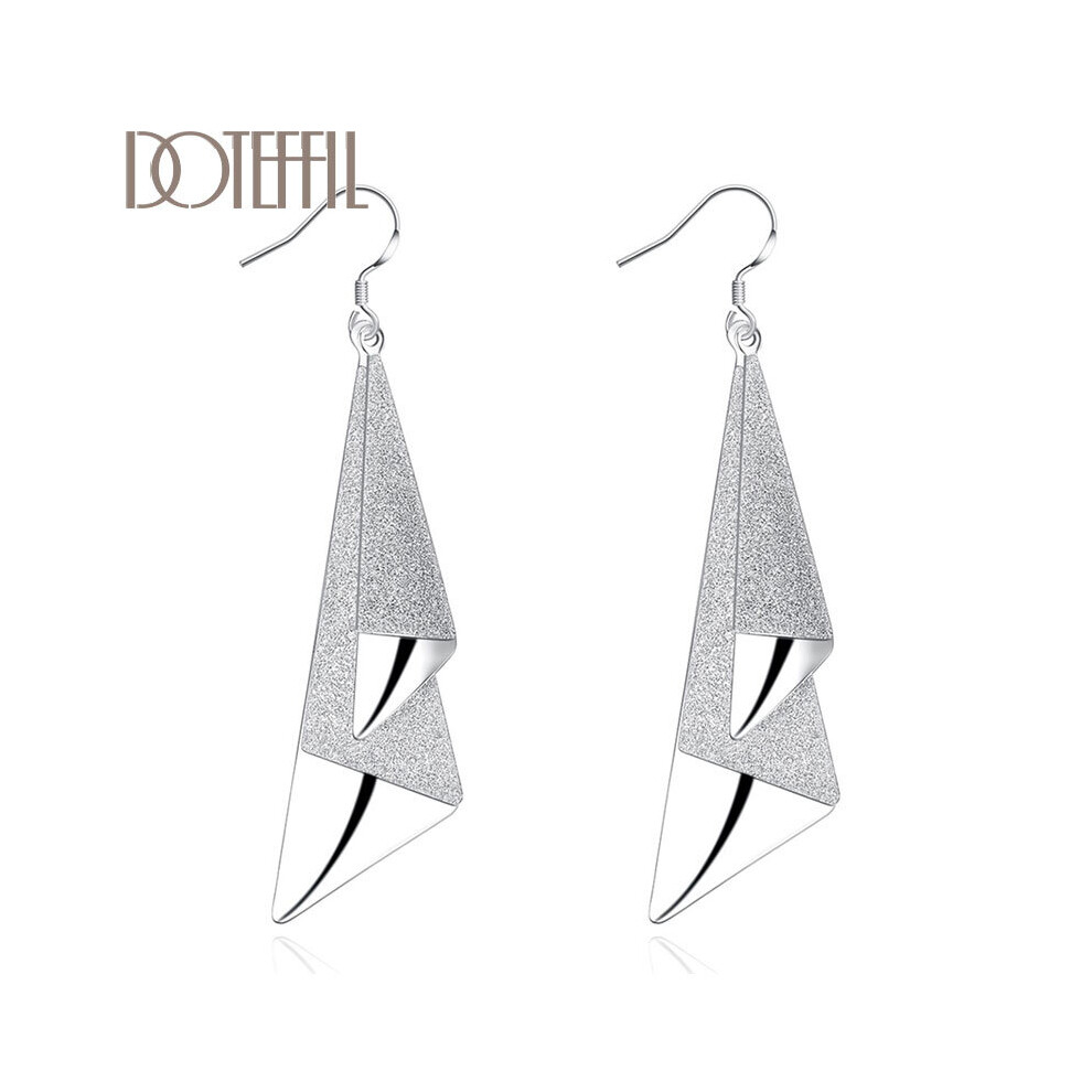 925 Sterling Silver Frosted Long Geometric Drop Earrings Charm Women Jewelry Wedding Engagement Party Gift Multicoloured