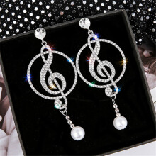 Music Symbol Rhinestone Crystal Drop Earrings for Women Geometric Pearl Earrings Party Statement Jewelry