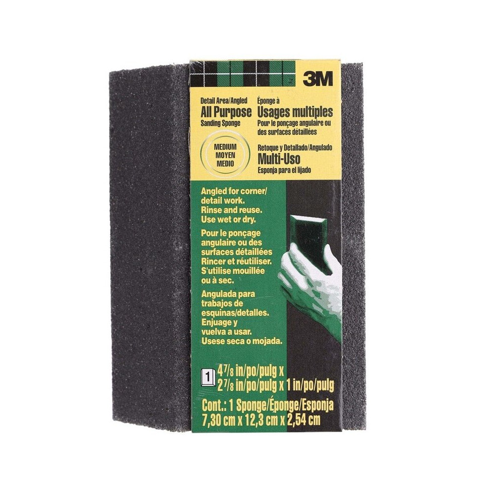 3M Angled Sanding Sponge, 80 Medium Grit (12.3 x 7.3 x 2.54 cm) | Effective Sanding Tool for Detailed and Flat Surfaces