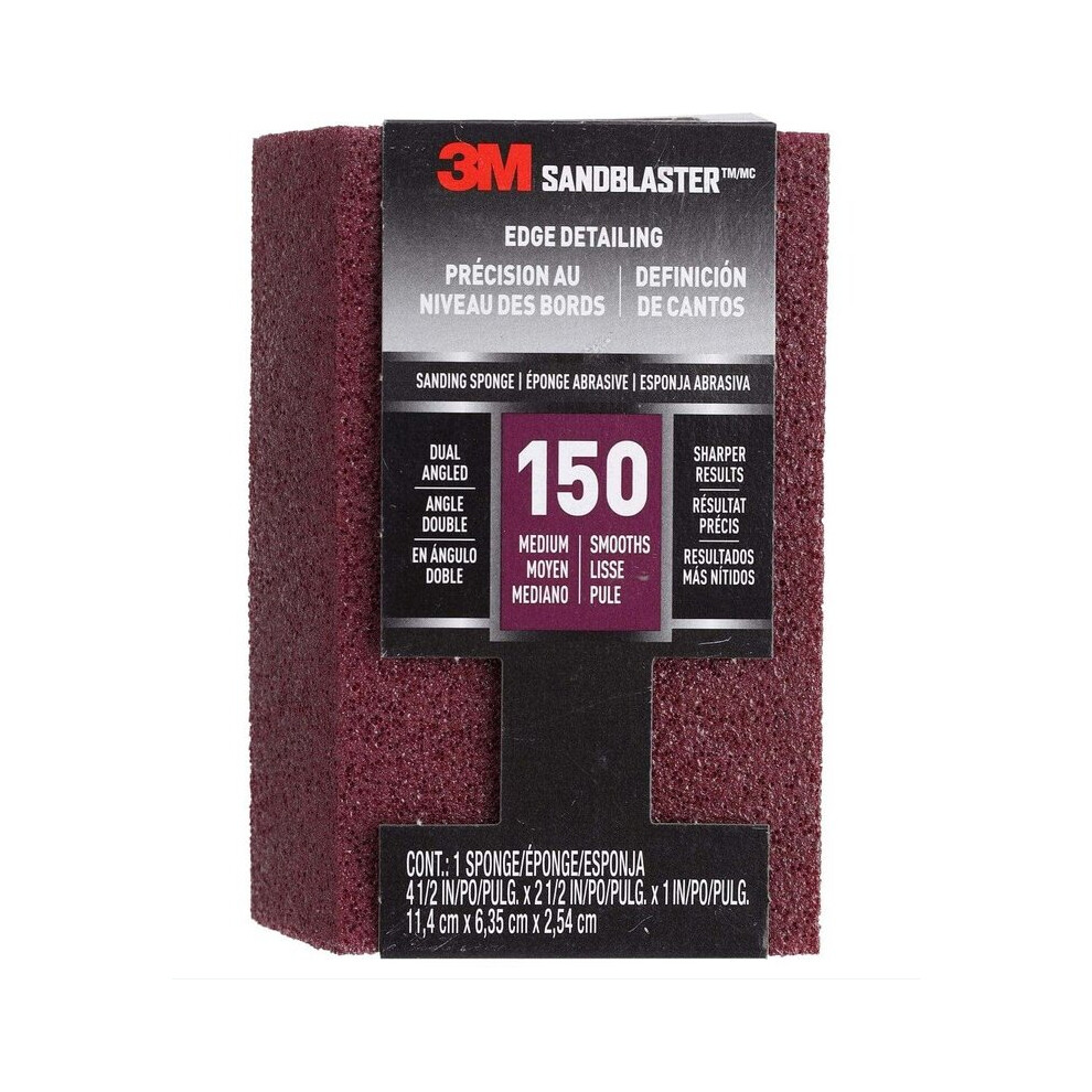 3M SandBlaster Sanding Sponge, 150 Medium Grit (11.4 x 6.3 x 2.5 cm)