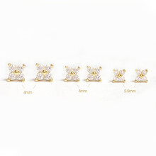 (Light Yellow Gold Color) 925 Sterling Silver Stud Earrings Zircon ear bone nail Mini Crystal Flower Pierced Earrings Jewelry