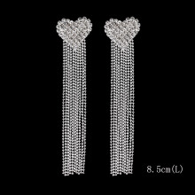 Long Tassel Drop Earrings for Women Silver Rhinestone Crystal Hanging Dangle Earring Bridal Wedding Jewelry
