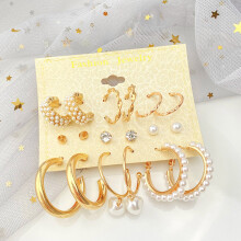 Pearl Earrings Set For Women Vintage Metal Hoop Earings Geometric Circle Drop Earrings Jewelry