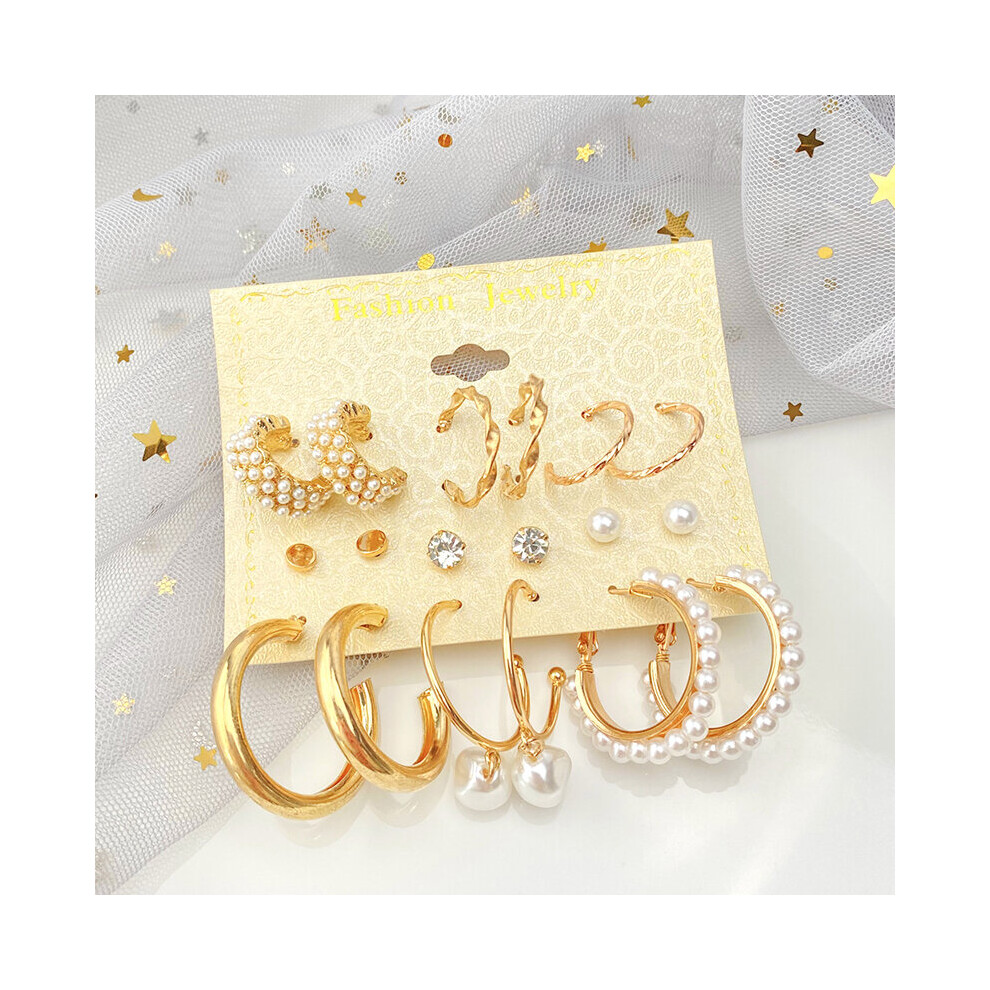 Pearl Earrings Set For Women Vintage Metal Hoop Earings Geometric Circle Drop Earrings Jewelry-image-OPC-PBRGJJH-NEW