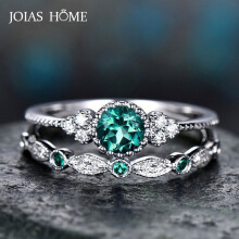 JoiasHome 925 Silver ring for women with round sapphire gemstones engagement female wedding party silver fine jewelry