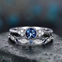 JoiasHome 925 Silver ring for women with round sapphire gemstones engagement female wedding party silver fine jewelry
