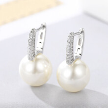Pearl Earrings 925 Silver Jewelry with Zircon Gemstone Drop Earrings for Women Wedding Promise Party Ornaments