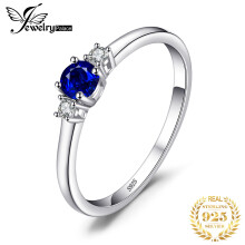 Created Sapphire 925 Sterling Silver 3 Stones Promise Ring for Women Gemstone Jewelry Wedding Gift