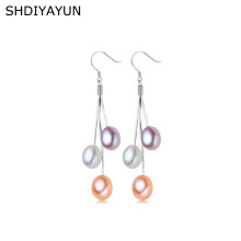 Pearl Earrings Natural Freshwater Pearl Tassels gemstone Drop Earrings 925 Sterling Silver Jewelry For Woman