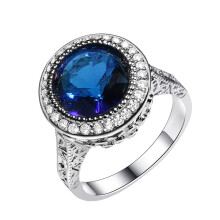 Cellacity Silver 925 Jewelry Sapphire Ring for Women Round Gemstones Size6,7,8,9,10 Female Party