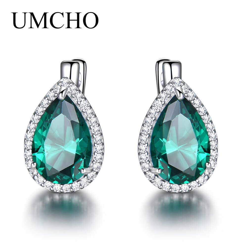 Green Emerald Gemstone Clip Earrings 925 Sterling Silver Earrings For Women Oval Birthstone Fine Jewelry Gift