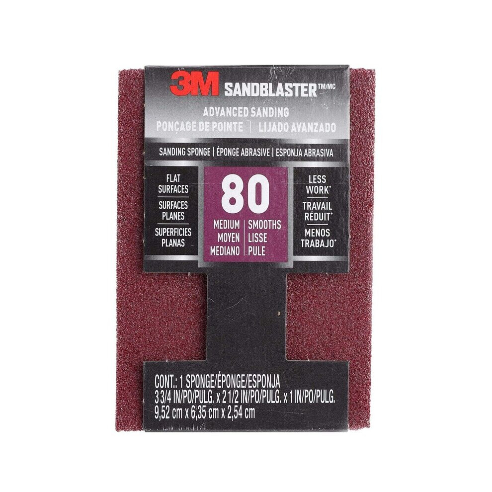 3M SandBlaster Sanding Sponge, 80 Medium Grit (9.5 x 6.3 x 2.5 cm)