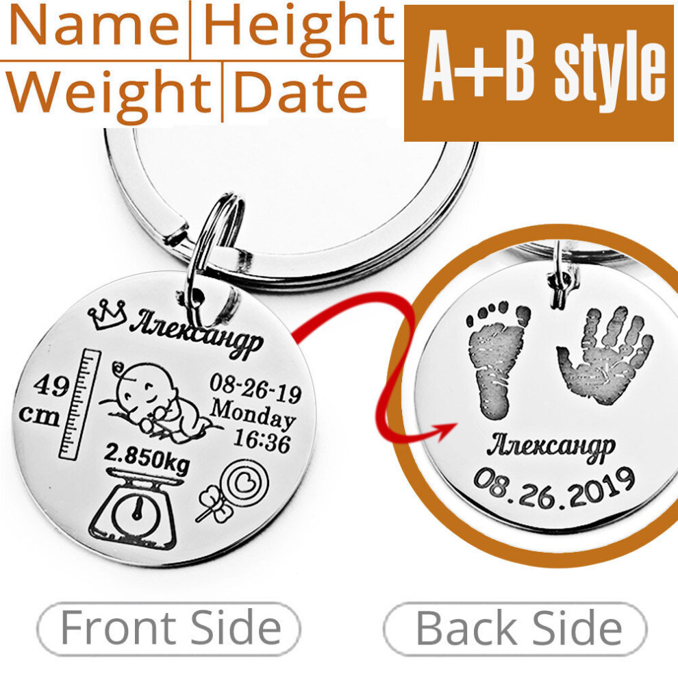 Personalized Baby Keychain Name Date Of Birth Weight Height For Newborn Commemorate Keyring Mom Dad Gift P026 White