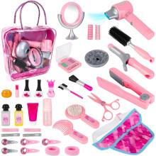 Pretend Makeup Set Hairdressing & Makeup Toy Set Barber Shop And Beauty Role Playset with Portable Bag Package Perfect Gift for Kids