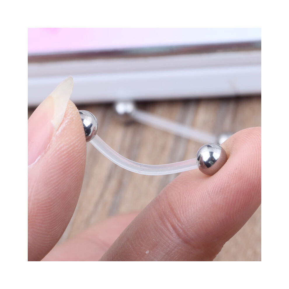 Multicoloured 2 Pieces/Lot 14G Stainless Steel Ball Clear Soft Tongue Ring Tragus Earring Industrial Barbell Nipple Body Piercing ???????