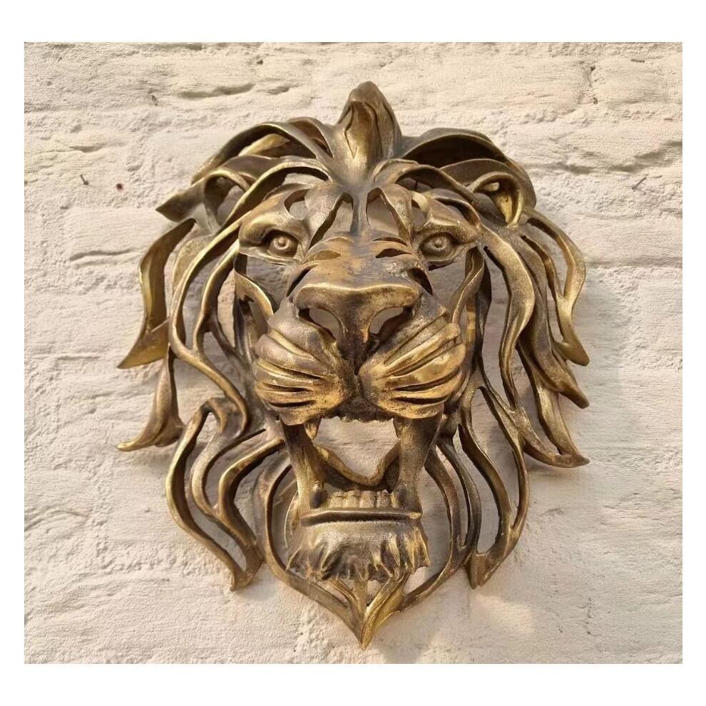 Lion Head Sculpture Wall Mount Animal Hanging Garden Ornament Resin