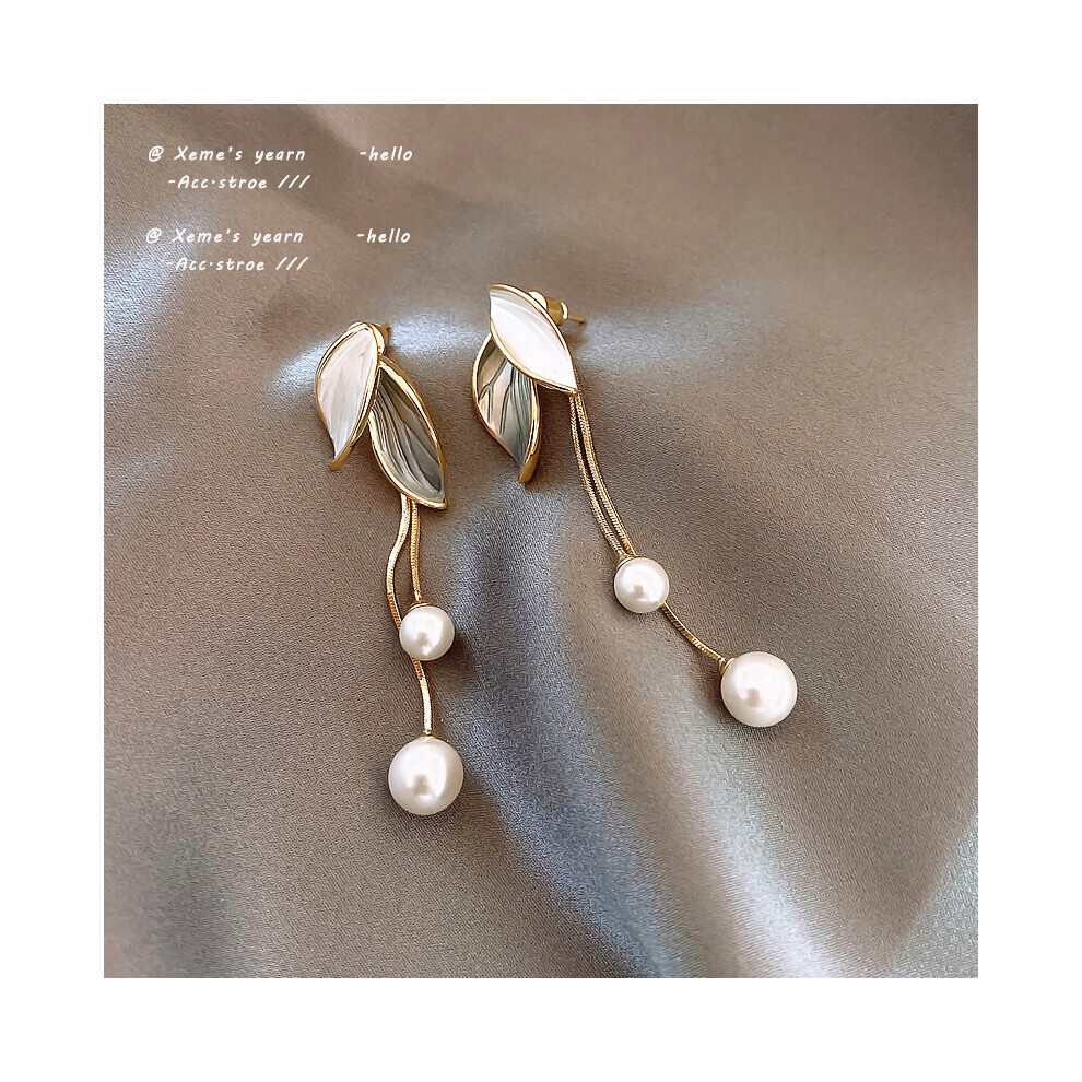 Creative Leaf Shape Pearl Tassel Pendant Long Earrings Jewelry Girls Temperament Accessories For Woman-image-OPC-PBRH2C7-NEW