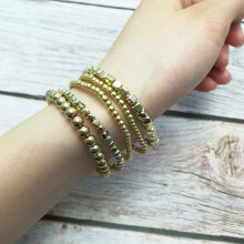 5 PCS/Set Filled Beads Pearl Charm Elastic Bangles Sets for Women Silver Mini Cube Beaded Bracelets Jewelry