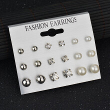 Pearl Earrings Set Bohemian Female Jewelry Geometric Crystal Heart Drop Earrings for Women