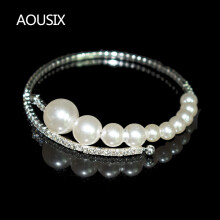 Crystal Pearl Bangles Silver Plated Bracelet Women's Crystal Bracelet Wristband Bridal Jewelry Party Gift